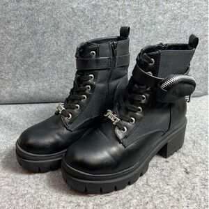Juicy Couture Womens Black Combat Boots Lug Sole Pouch Detail Lace Up Side Zip 7